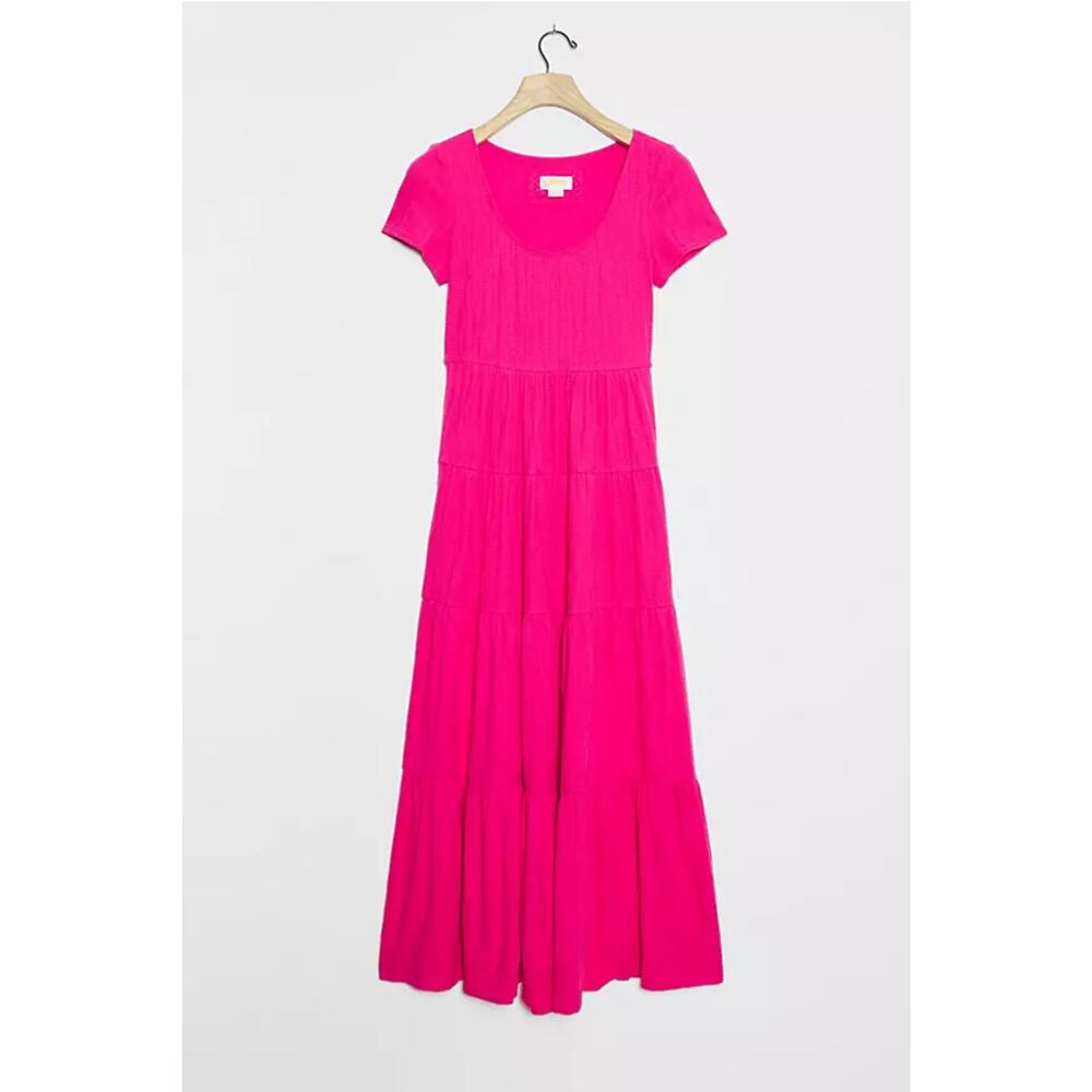 Maeve Anthropologie Pink Tiered Gillian Maxi Dress